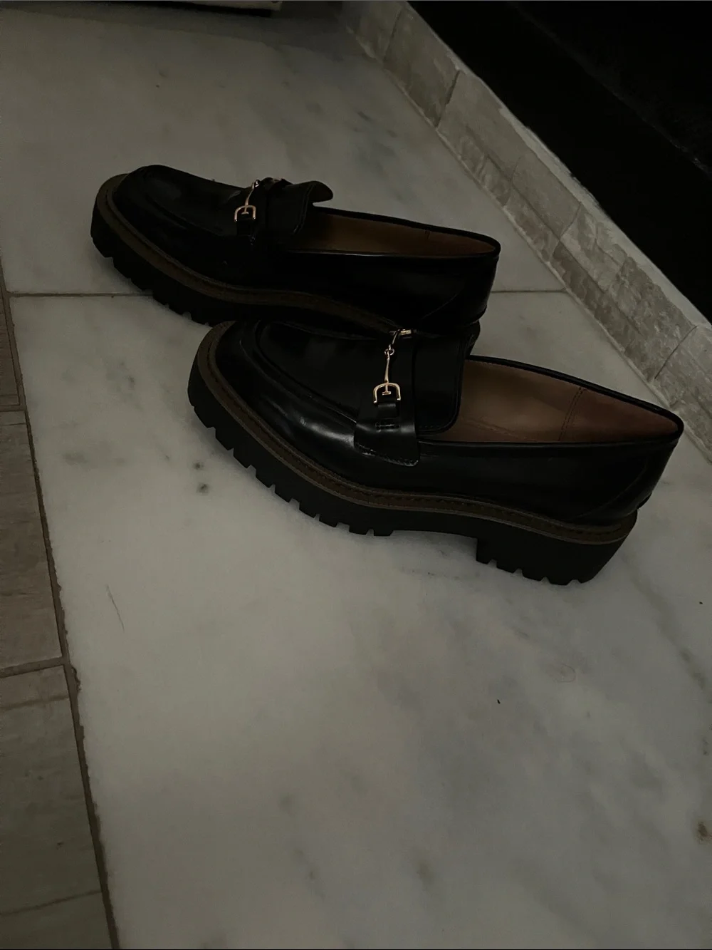 Sam Edelman Black Leather Bit Loafers with Gold Hardware women shoes